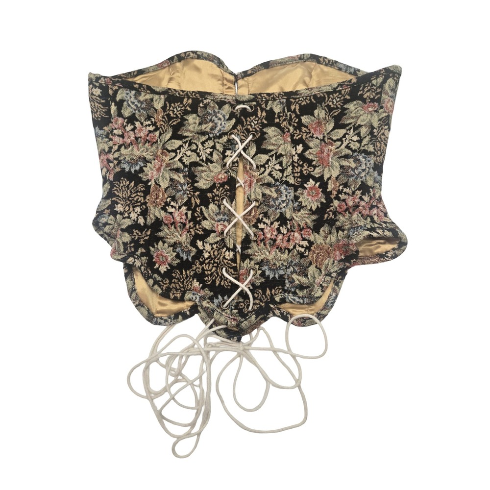 LaceMade Floral Tapestry Corset Top Lace Up Back Victorian Cottagecore Medium - Picture 2 of 8